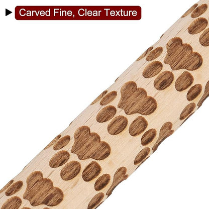 HARFINGTON Wood Clay Roller 4" Paw Print Pattern Rolling Pins Wood Rollers Pottery Tools Wood Grain Texture Rollers for Clay Baking Dough Playdough DIY