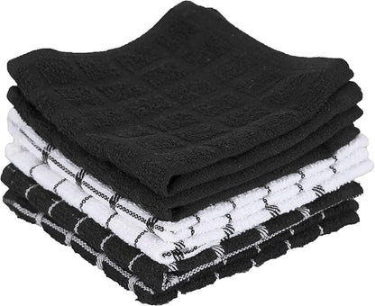 Ritz Premium 3-Pack Kitchen Towel & 6-Pack Dish Cloth Set - Highly Absorbent, Super Soft, Long-Lasting, 100% Cotton Terry Drying Cleaning Cloths, Black