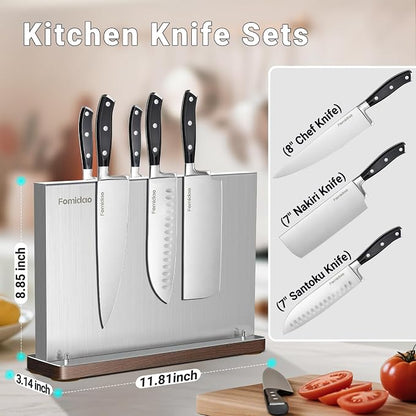 4PSC Knife Block Set With Magnetic Knife Block Holder, Ultra-Sharp Japanese Kitchen Knife Set, High-carbon Steel Chef Knife Sets With Full Tang Handle Design