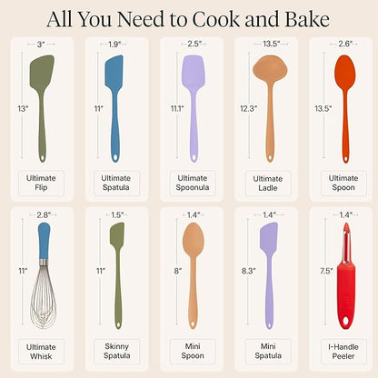 GIR: Get It Right 10-Piece Silicone Ultimate Kitchen Utensil Set – Spatulas, Ladle, Flip, Spoons, Whisk, Peeler & Spoonula – Nonstick, Non-Toxic, Heat-Resistant – Mediterranean