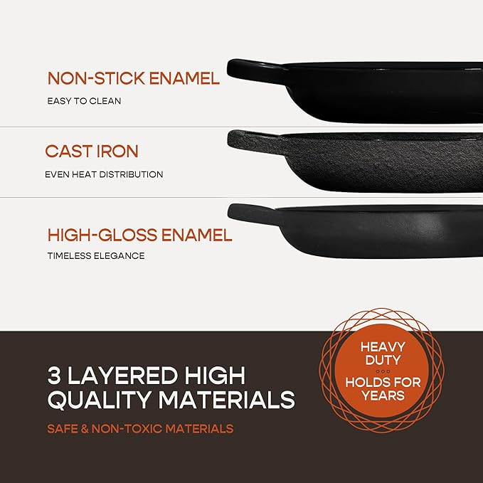 Enameled Cast Iron Dutch Oven for Sourdough Bread Baking | 6 Quart Round Pot with Lid | 10 Inch Ceramic Enamel Thick Coated Cookware Set with Non Stick Silicone Baking Mat for Cooking | 6 Qt |Black