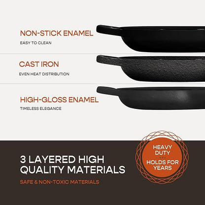 Enameled Cast Iron Dutch Oven for Sourdough Bread Baking | 6 Quart Round Pot with Lid | 10 Inch Ceramic Enamel Thick Coated Cookware Set with Non Stick Silicone Baking Mat for Cooking | 6 Qt |Black