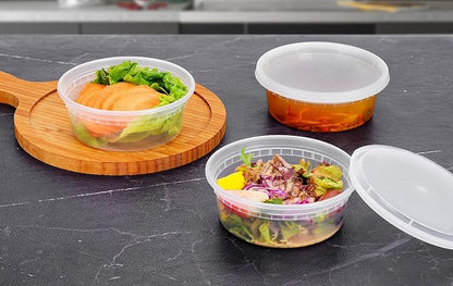 EDI [8 OZ, 25 Sets] Plastic Deli Food Storage Containers with Airtight Lids | Microwave-, Freezer-, Dishwasher-Safe | BPA Free | Heavy-Duty | Meal Prep | Leakproof | Recyclable