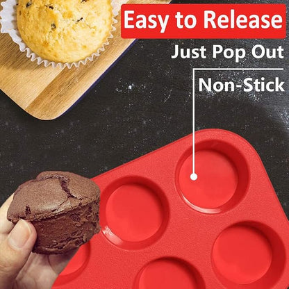 Walfos Silicone Muffin Pan - 6 Cup Non-Stick Silicone Cupcake Pan, Just PoP Out! Food Grade and BPA Free Baking Cups, Perfect for Egg Muffin, Cupcake, Dishwasher Safe (2 Pack Muffin Pan)