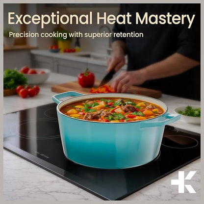 Bakken Enameled Cast Iron Dutch Oven Pot, 6QT Dutch Oven for Bread Baking, Braising & Roasting, Kitchen & Campfire Cooking, Moisture-Locking Lid, Oven Safe Up To 500°F, Works on All Cooktops, Teal