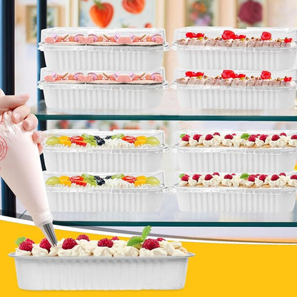 200Pack White Mini Cake Pans Disposable Mini Loaf Pans with Lids and Spoons and Stickers, 6.8Oz Aluminum Foil Pans Tins, Individual Dessert Cups Containers for Sales,Party,Picnics