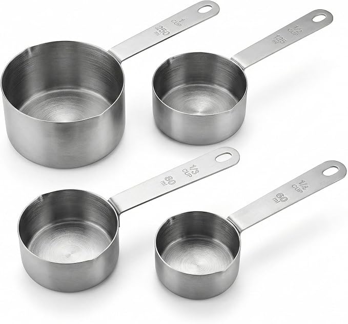 Mrs. Anderson’s Baking Measuring Cups with Pour Spouts, Heavyweight 18/8 Stainless Steel, 4-Piece Set