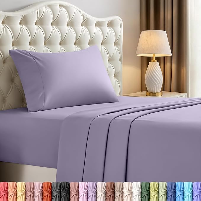 Utopia Bedding Twin XL Sheet Set – Dorm Room Essentials for Students, 3 Piece Soft & Breathable Microfiber College Bedding, 1 Fitted Sheet, 1 Flat Sheet & 1 Pillowcase – Oeko Tex (Lavender)