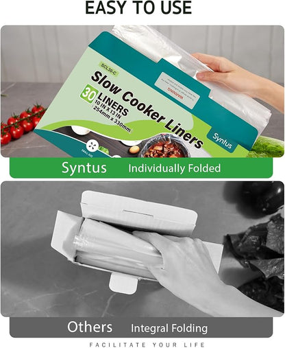 Syntus Slow Cooker Liners, 30 Count Cooking Bags Large Size Disposable Pot Liners Plastic Bags, Fit 1.5QT to 2QT for Slow Cooker Cooking Trays, 10"x 13", 30 Liners