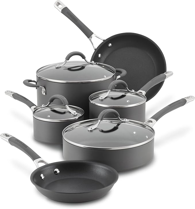Circulon Radiance Hard-Anodized Nonstick Cookware Set, Kitchen Pots and Pans Set, 10-Piece, Gray