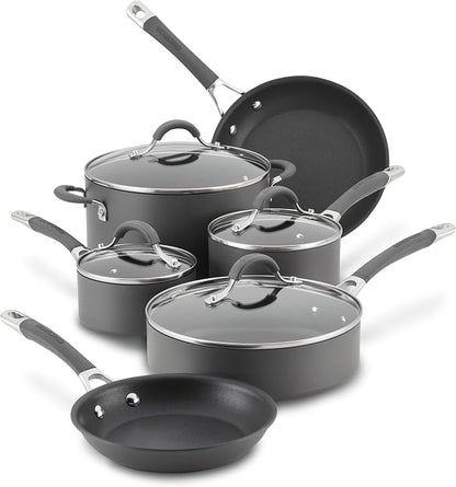 Circulon Radiance Hard-Anodized Nonstick Cookware Set, Kitchen Pots and Pans Set, 10-Piece, Gray