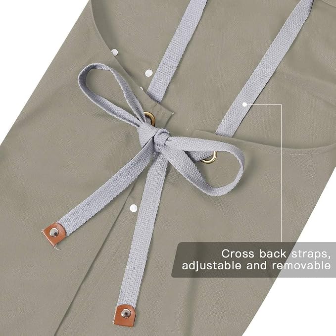 Chef Apron,Cross Back Apron for Men Women with Adjustable Straps and Large Pockets,Canvas,M-XXL (Beige)