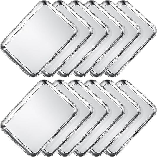 Wildone Sheet Pan Set Baking Sheet Cookie Sheet Baking Pan Toaster Oven Pans, 12 PCS Stainless Steel Baking Tray Cookie Pan, Heavy Duty & Dishwasher Safe, 9 x 6.7 x 1 Inches