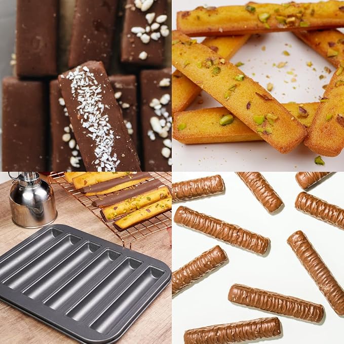 6 Cup Financier Cake Baking Pan Breadstick Biscotti Ladyfinger Donut Cookie Cornbread Stick Mini Bread Loaf Baguette Nonstick Small Muffin Cupcake Madeleine Tin Tray Mold