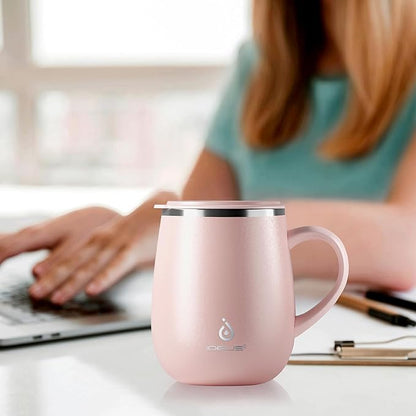 Ideus 16 oz Insulated Coffee Mug with Handle and Lid, Double Wall Stainless Steel Vacuum Thermal Coffee Mug, Travel Coffee Cup Thermal Cup for Home and Office, Sakura Pink