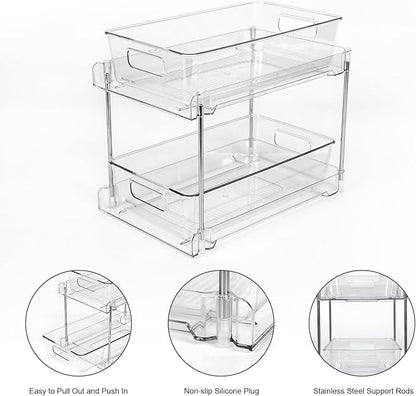 4 Pack Bathroom Organizers and Storage, 2-Tier Clear Under Sink Organizer, Vanity Counter Storage, Medicine Cabinet Organization, Pull-Out Cabinet Organizer With Track For Bathroom, Kitchen, Pantry