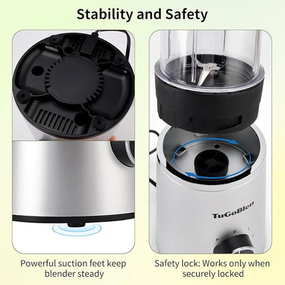 TuGoBlend Mini Blender with 2 Portable Cups (20oz + 13.5oz), 4-Blade Stainless Steel Blade Base, Personal Blender for Smoothies, Shakes, Juices, BPA-Free for Home, Office, Gym & Travel
