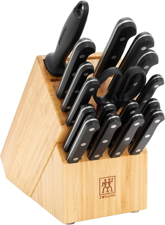 ZWILLING Twin Gourmet Classic 18-pc Knife Block Set, German Stainless Steel, 3 Rivet Handle, No-Stain, Includes Shears Honing Steel, Made in Spain
