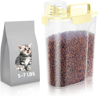 LEAWALK 5Lbs Airtight Cat Dog Food Storage Container with Upgraded Large Nozzle BPA-Free, Pet Food Storage Containers for Rice, Grain, Pet Food, Flour, Dog Treat Storage (Light Yellow, 5L-1pack)