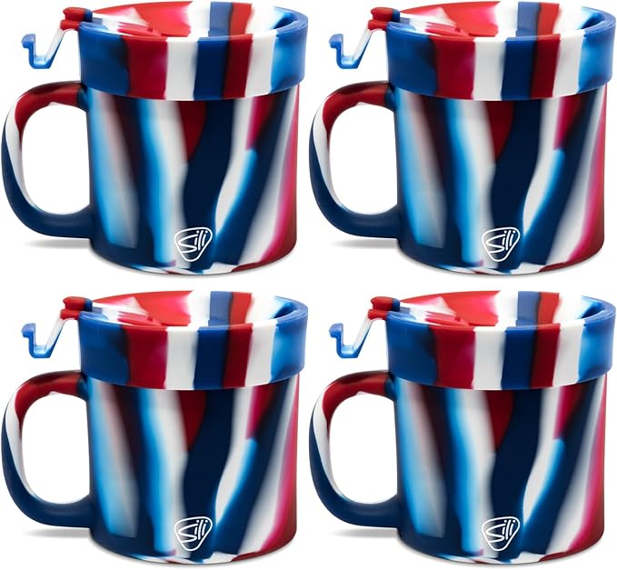 Silipint 16oz Silicone Coffee Mug Tumbler Flip Lid Unbreakable Dishwasher Safe Microwave Oven & Freezer Compatible – Non-Toxic Reusable Cup for Hot Coffee Tea or Drinks Pack of 4 The Patriot