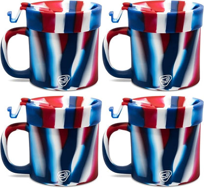 Silipint 16oz Silicone Coffee Mug Tumbler Flip Lid Unbreakable Dishwasher Safe Microwave Oven & Freezer Compatible – Non-Toxic Reusable Cup for Hot Coffee Tea or Drinks Pack of 4 The Patriot
