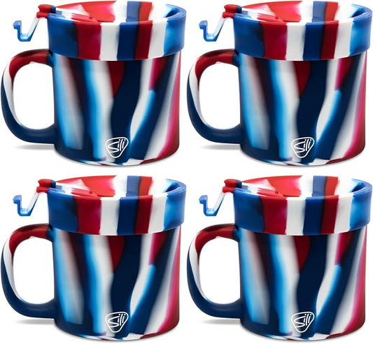Silipint 16oz Silicone Coffee Mug Tumbler Flip Lid Unbreakable Dishwasher Safe Microwave Oven & Freezer Compatible – Non-Toxic Reusable Cup for Hot Coffee Tea or Drinks Pack of 4 The Patriot