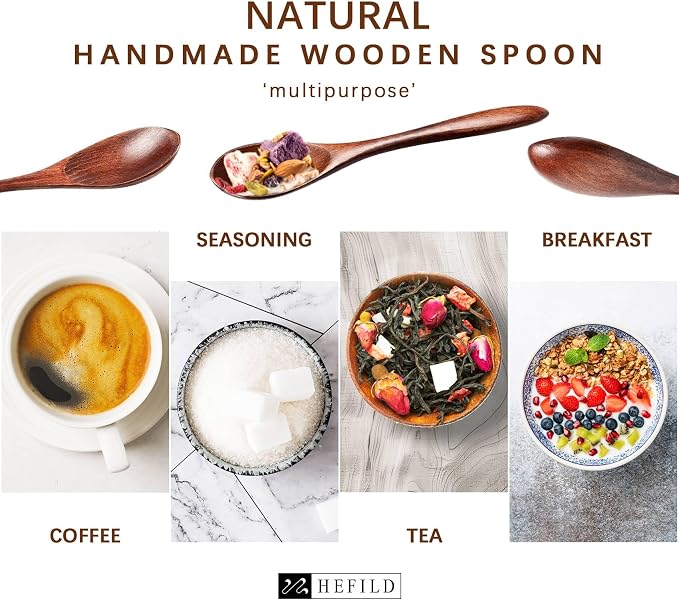 4 PCS Small Wooden Spoons, 5.8 Inch Honey Spoons for Tea, Hardwood Wooden Honey Teaspoon for Coffee, Little Tiny Wood Spoons, Bamboo Table Spoon for stirring, Wooden Spoons for Utensils Set