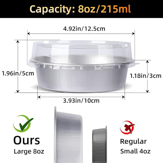 Beasea Mini Pie Tins with Lids, 20 Pack 4 Inch 8oz Disposable Creme Brulee Ramekins Silver Mini Small Aluminum Foil Pie Tart Cake Baking Pans Individual Round Containers Oven Safe for Baking