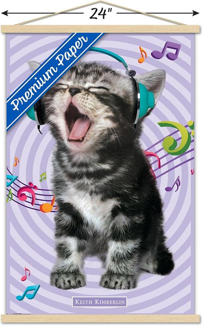 Trends International Keith Kimberlin - Kitten - Singing Wall Poster, 22.375" x 34", Premium Print and Beechwood Hanger Bundle