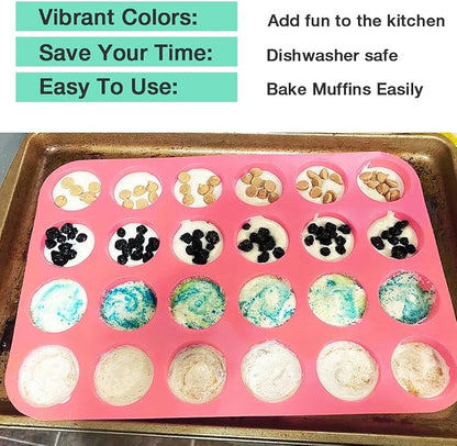 2PCS Silicone Mini Muffin Pan, 24 Cups Cupcake Pan for Baking, Mini Muffin Baking Pan for Cakes, Tart