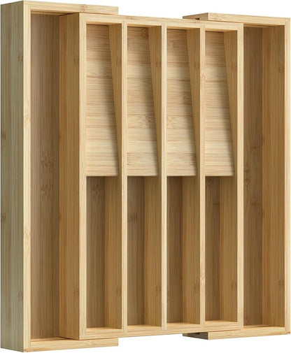 Expandable Silverware Drawer Organizer for Utensil,Bamboo 10 Slot | 10.6”-16" Wx16.7”Dx1.97”H, Vertical Storage, Kitchen Cutlery Tray Dividers for Spoons Forks Knives