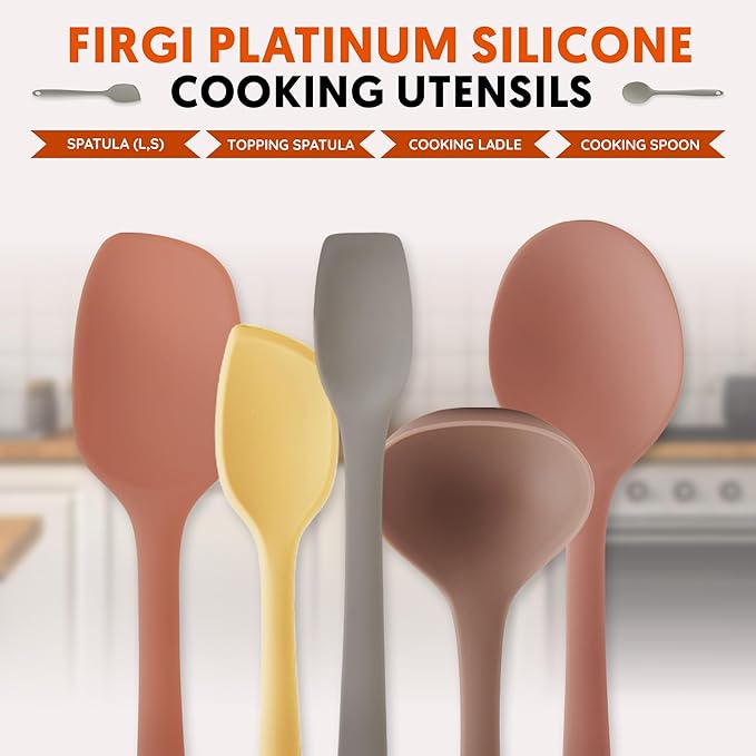 Platinum Silicone Cooking Ladle for Baking, Scraping & Mixing, 100% Food Grade Colorful Silicone Kitchen & Serving Utensils, Heat Resistant, Non-Stick Cookware - 8.6 inch Warm Gray