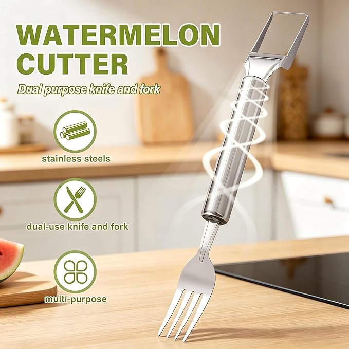 Watermelon Slicer & Fork,2-in-1 Stainless Steel Fruit Cutter Tool for Kitchen Gadgets, Watermelon Fork Slicer Cutter for Summer Party, Camping & Picnic, (2 Packs)
