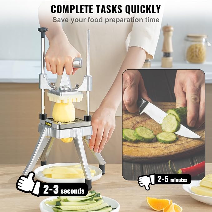 Vevor Commercial Vegetable Fruit Chopper 3/8″ Blade Heavy Duty Professional Food Dicer Kattex French Fry Cutter Onion Slicer Stainless Steel for Tomato Peppers Potato Mushroom, Sliver : Home & Kitchen
