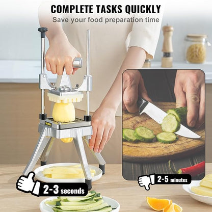 Vevor Commercial Vegetable Fruit Chopper 3/8″ Blade Heavy Duty Professional Food Dicer Kattex French Fry Cutter Onion Slicer Stainless Steel for Tomato Peppers Potato Mushroom, Sliver : Home & Kitchen