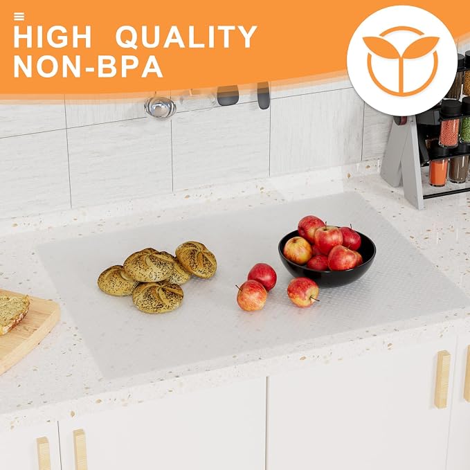 FLPMIX 14-Inch Clear Shelf Liner: Waterproof Kitchen Cabinets Drawer Liners 14 x 300 - Non-Adhesive Easy to Clean Refrigerator Mat for Pantry Shelves