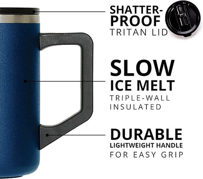 Elemental Insulated Coffee Mug - Triple-Wall Stainless Steel Summit Travel Cup for Hot and Cold Drinks - Thermal Coffee Mug with Lid and Handle for Camping, Office & Travel 16oz - Navy Blue
