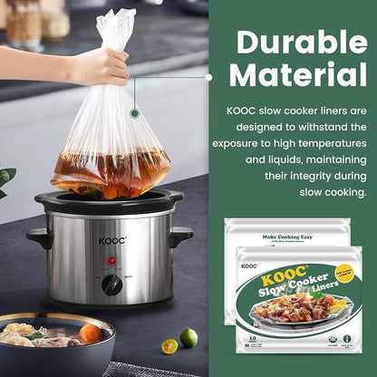 KOOC Slow Cooker Liners 11"x17" 20 count Middle Size Disposable Plastic Bags Pot Liners Cooking Bags Fit 3 qt to 4 qt Pot BPA Free