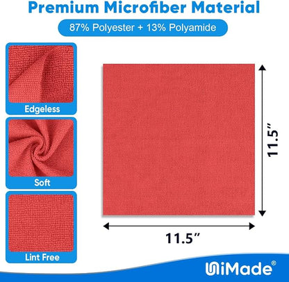 UNIMADE Shop Towels Rags, 50 Pack Reusable Shop Rags Bulk Microfiber Cleaning Cloth Lint Free Cleaning Towels for Car Kitchen Automotive Bar Mechanic Restaurant Garage, 11.5"x 11.5", Red