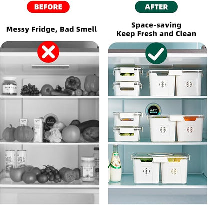 Fruit Storage Containers for Fridge with Lids & Handle, Airtight Fruit Organizer for Refrigerator with 4 Removable Colanders Stackable Fresh Produce Containers for Fridge for Vegetables(White)