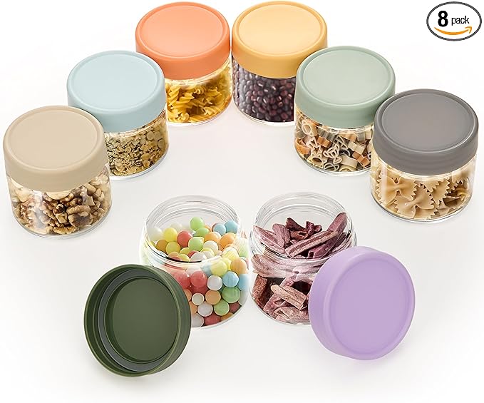 Lulonpon 8-Pack Thick Glass 2oz Mini Mason Jars with Lids - Airtight Condiment Containers, Salad Dressing Cups & Sauce Bottles for Lunch Box, Travel, Pantry Storage ﻿