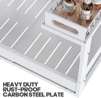 1 Pack-19"-32"W Expandable Under Sink Organizer With Upgrade Ball-Bearing Slide,2-Tier Pull Out Under Cabinet Organizer Height Adjustable,Not Suitable For Cabinets With Partitions In The Middle