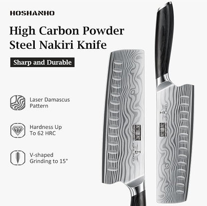 HOSHANHO 7 Inch Nakiri Knife, Japanese High Carbon Powder Steel Vegetable Cleaver Knife for Chopping, Razor Sharp Multipurpose Asian Chef Knife with Ergonomic Handle