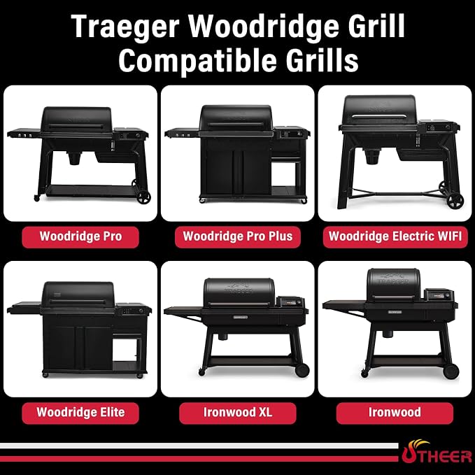 Utheer Upgraded Folding Front Shelf for Traeger Woodridge Pro, Woodridge Pro Plus, Woodridge Elite & Ironwood/Ironwood XL Pellet Grill, 28" BBQ Prep Table with Cutting Board, Basin & 4 Hooks