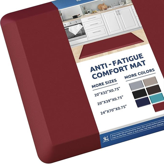 KitchenClouds Kitchen Mat Cushioned Anti Fatigue Rug 20"x39" Water Resistant, Non Slip, Standing and Comfort Desk/Floor Mats for House Sink Office (Red)