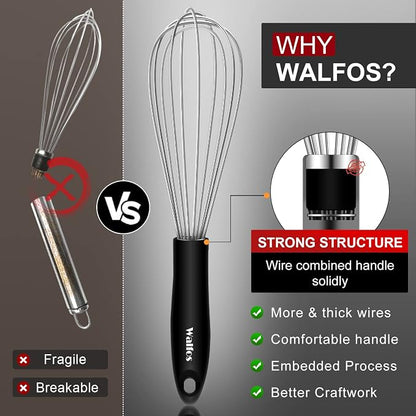 Stainless Steel Wire Whisk Set - 3 Packs Balloon Whisk, Thick Wire Wisk ＆ Strong Handles, Egg Frother for Cooking, Blending, Whisking, Beating and Stirring (7"+9"+11")