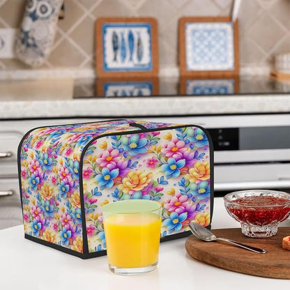 Flowers Art Toaster Cover 2 Slice Wide Slot Washable Toaster Covers | Rainbow Art Dust and Fingerprint Protection Bread Maker Covers for Kitchen Accessories Decor Bakeware Women Gift