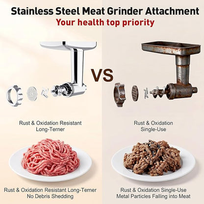 Stainless Steel Meat Grinder for KitchenAid Mixer, Meat Grinder with Meatball Maker, Sausage Stuffer, Dishwasher Safe, Compatible with All KitchenAid Stand Mixers