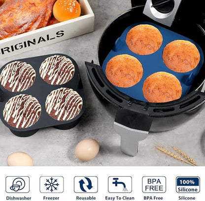 Webake 2PCS Jumbo Silicone Air Fryer Muffin Pan for Baking, 4-Cavity Egg Bites Silicone Mold, Nonstick BPA Free Muffin Tins Baking Cups