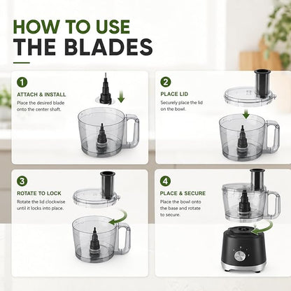 Simple Deluxe Food Processor 10.5 Cup, 2.6QT Multi-use Electric Vegetable Grinder with Slice Shred Chop Knead Functions, Kitchen Appliance for Fruit Smoothie & Dough Mixing, Black